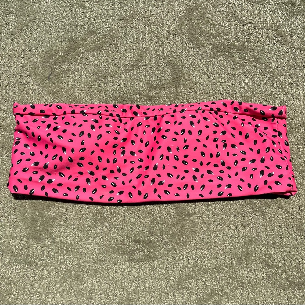 Women's Bandeau Bikini Top size Large in Pink Watermelon Seed Design - Picture 1 of 6